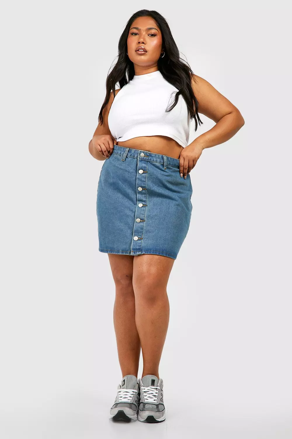 Plus size 2025 button jean skirt